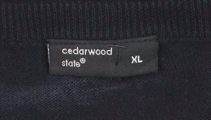 Cedarwood State Men's Black Argyle V-Neck Cotton Jumper XL