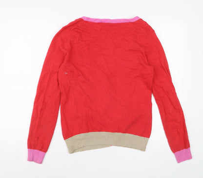 Boden Women's Red Cardigan UK 12 Cotton Blend V-Neck Button Front Knit