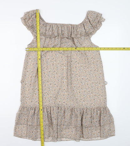 Dorothy Perkins Women’s Beige Floral Ruffle Shift Dress Size 14