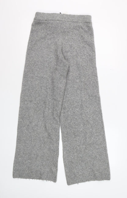 Zara Women Grey Knit Wide-Leg Trousers Size S Comfortable Winter Style