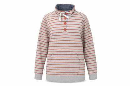 Next Women's Grey Striped Henley Sweatshirt UK 16 Cotton Blend