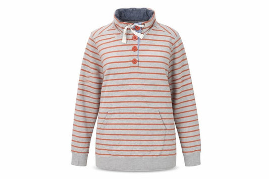 Next Women's Grey Striped Henley Sweatshirt UK 16 Cotton Blend