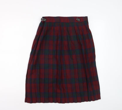 Highland Home Industries Women's Red Plaid Wool Pleated Skirt Size 14