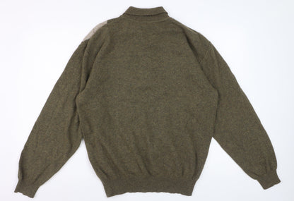 MC Bellwood Men's Brown Argyle Collared Wool Angora Jumper L
