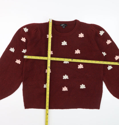 Nobody's Child Women's Red Flower Embroidered Knit Jumper M