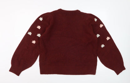 Nobody's Child Women's Red Flower Embroidered Knit Jumper M