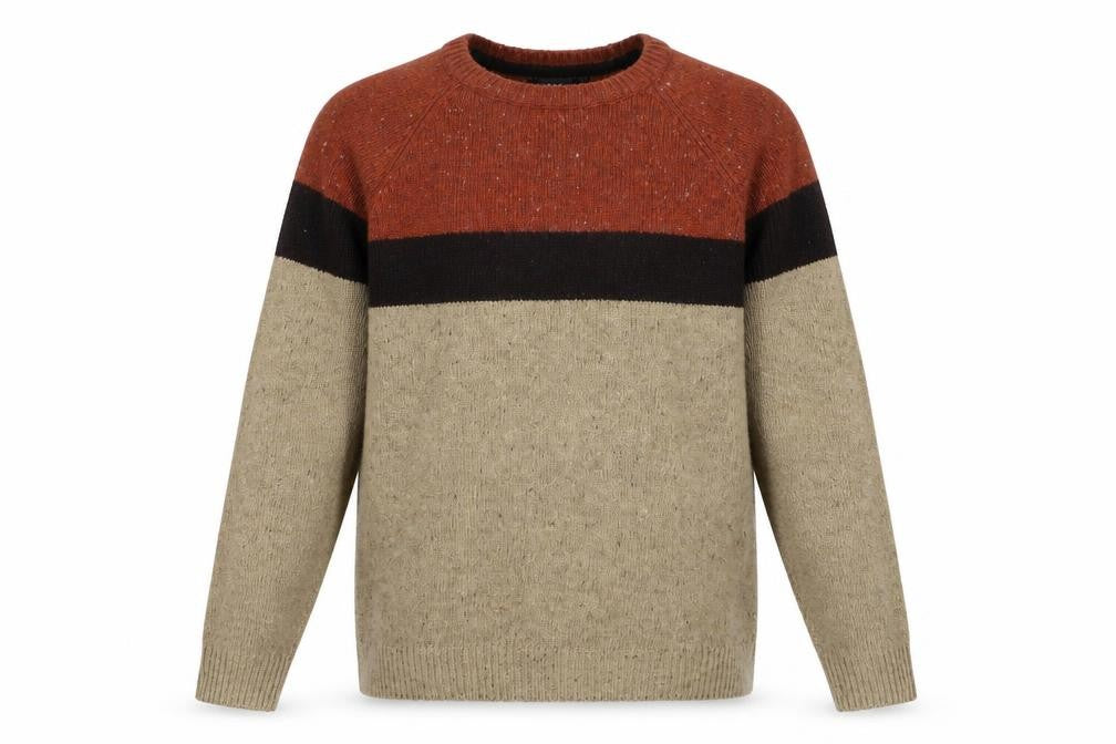 Max Men's Beige Colour Block Wool Blend Pullover Jumper Size S