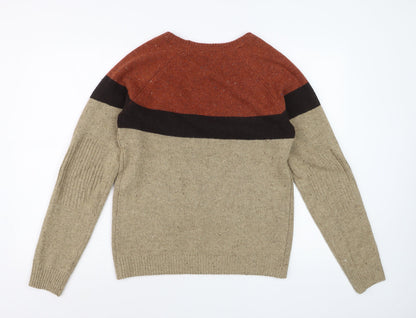Max Men's Beige Colour Block Wool Blend Pullover Jumper Size S