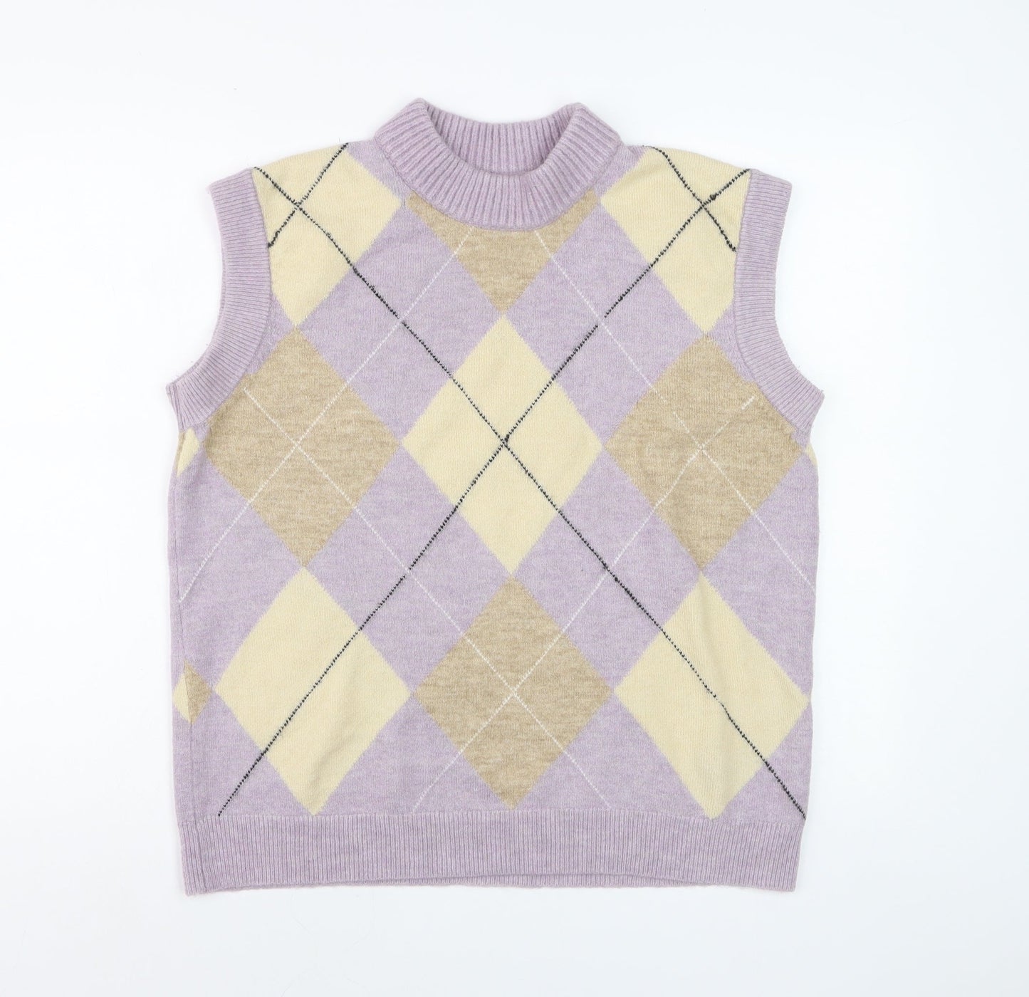 ASOS Women’s Multicoloured Argyle Sleeveless Mock Neck Knit Vest Size 12