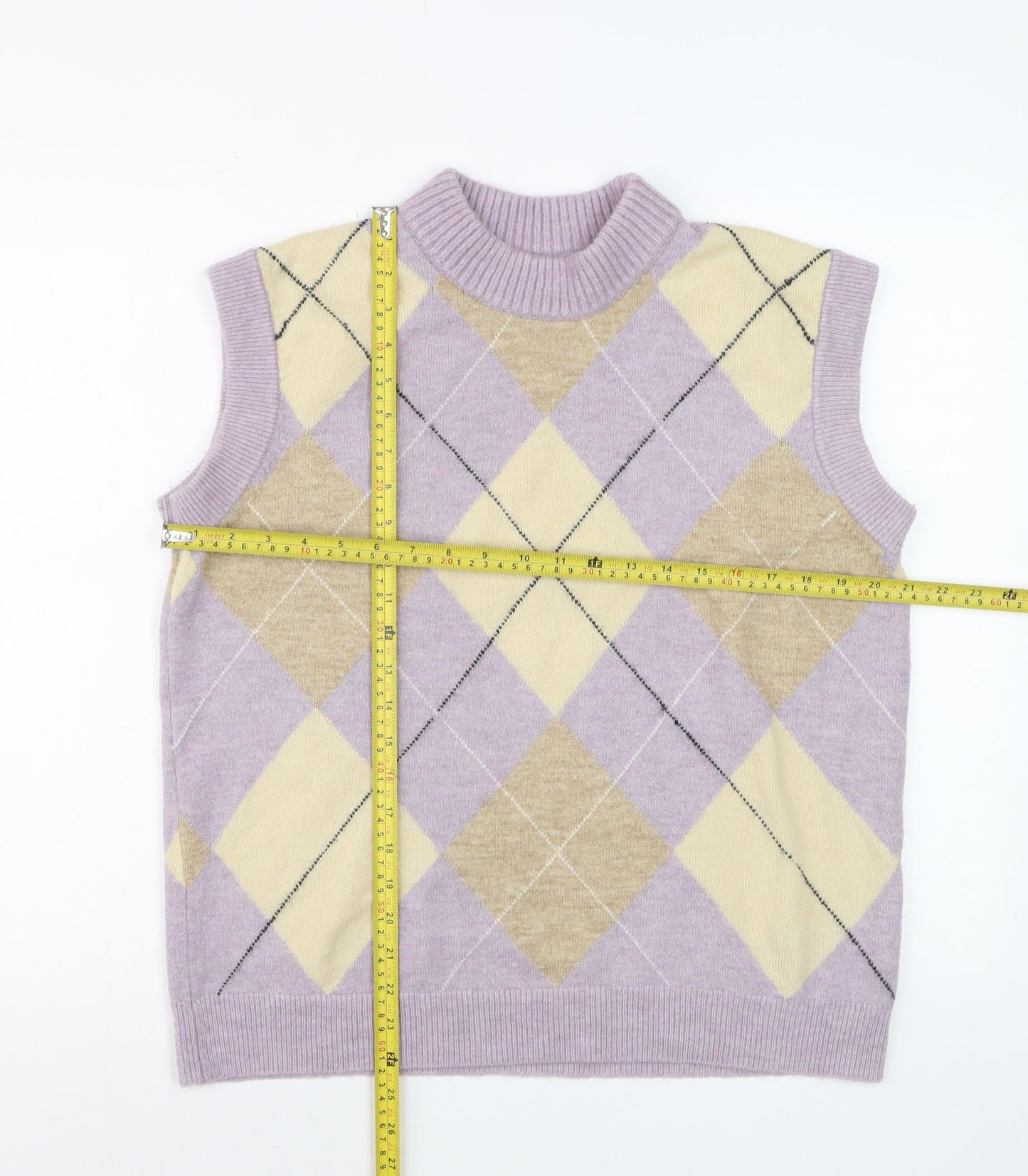ASOS Women’s Multicoloured Argyle Sleeveless Mock Neck Knit Vest Size 12