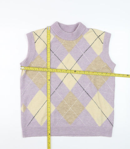 ASOS Women’s Multicoloured Argyle Sleeveless Mock Neck Knit Vest Size 12