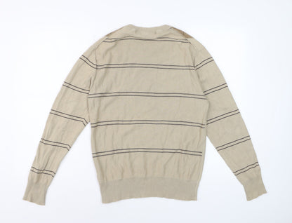 Angelo Litrico Men's Beige Argyle Crew Neck Cotton Jumper Size S
