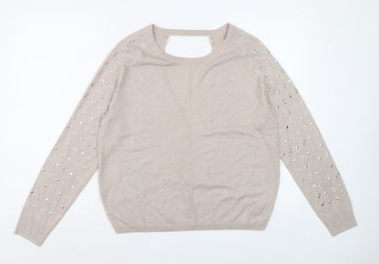 George Women’s Beige Studded Long Sleeve Pullover Jumper Size 14