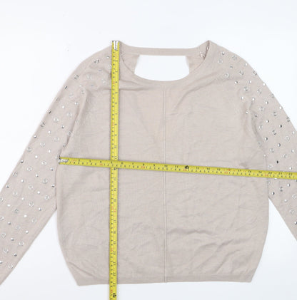 George Women’s Beige Studded Long Sleeve Pullover Jumper Size 14