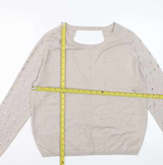George Women’s Beige Studded Long Sleeve Pullover Jumper Size 14