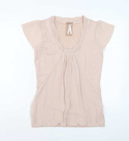 Next Womens Beige Short Sleeve Viscose Tunic Blouse Size 12