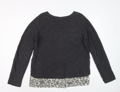 FatFace Women Black Size 12 V-Neck Cotton Knit Pullover Jumper