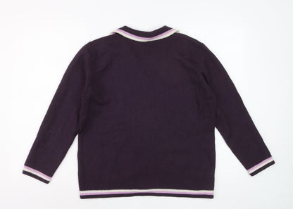 Country Casuals Women Purple Wool Blend Collared Cardigan L
