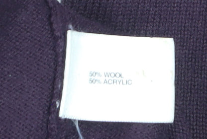 Country Casuals Women Purple Wool Blend Collared Cardigan L