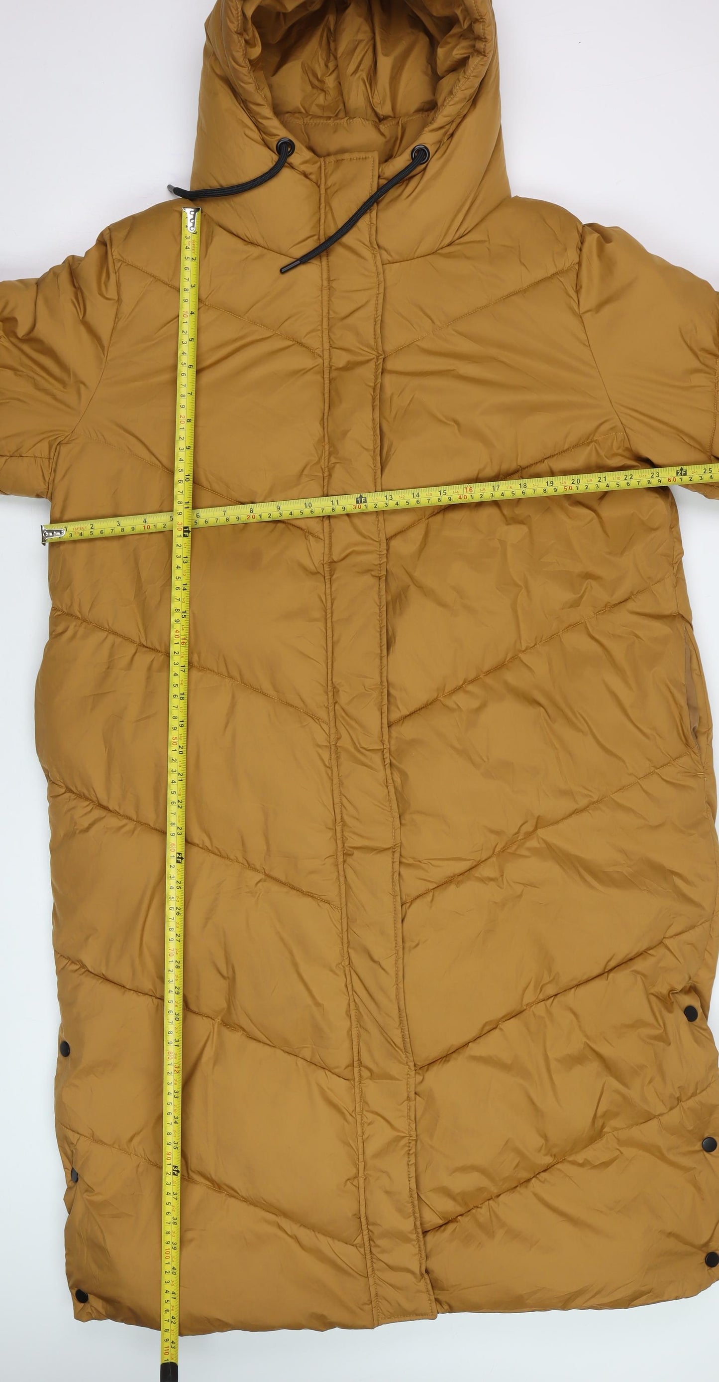 Tu Women’s Brown Long Puffer Coat Size 18 Hooded Quilted Winter Jacket