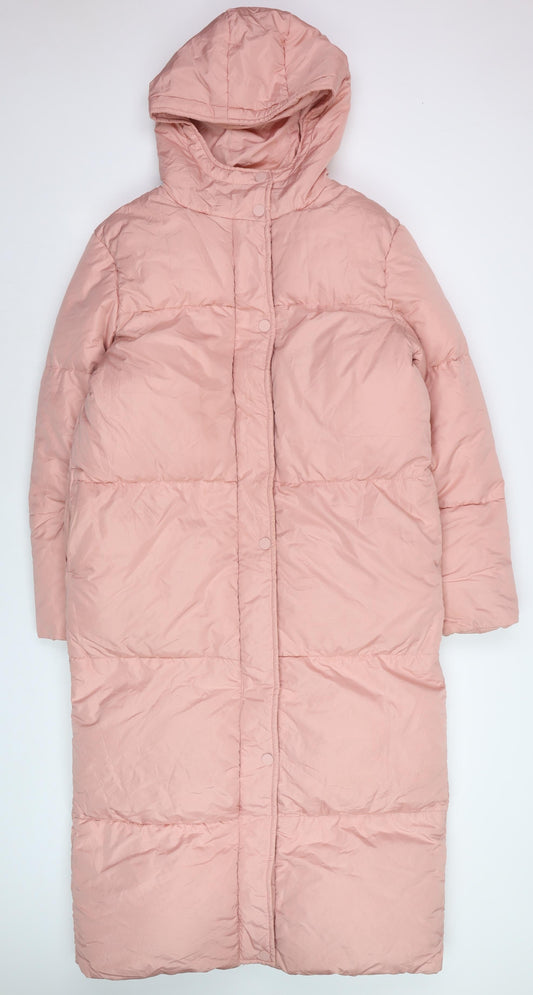 Threadbare Women’s Pink Long Puffer Coat Size 10 Hooded Winter Jacket