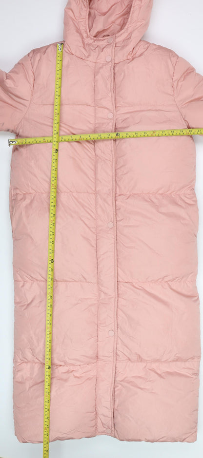 Threadbare Women’s Pink Long Puffer Coat Size 10 Hooded Winter Jacket