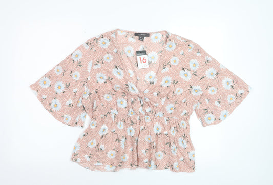 Primark Women’s Pink Floral Viscose Short Sleeve Tunic Blouse UK 16