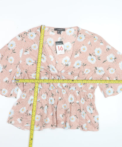 Primark Women’s Pink Floral Viscose Short Sleeve Tunic Blouse UK 16