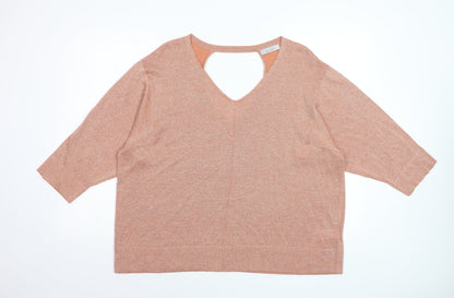 Marks and Spencer Women’s Brown V-Neck 3/4 Sleeve Relaxed Knit Jumper Size 20