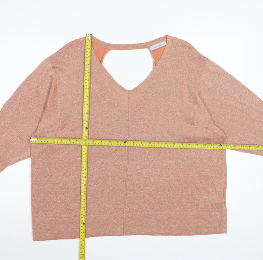 Marks and Spencer Women’s Brown V-Neck 3/4 Sleeve Relaxed Knit Jumper Size 20