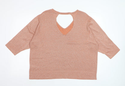 Marks and Spencer Women’s Brown V-Neck 3/4 Sleeve Relaxed Knit Jumper Size 20
