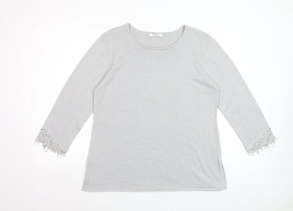 Platinum Women Silver L Knit Pullover Jumper with Fringe 3/4 Sleeves