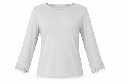 Platinum Women Silver L Knit Pullover Jumper with Fringe 3/4 Sleeves