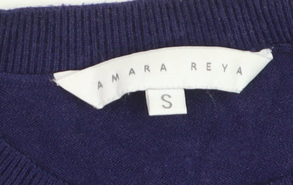 Amara Reya Women's Navy Star Crew Neck Jumper Size S Viscose Blend
