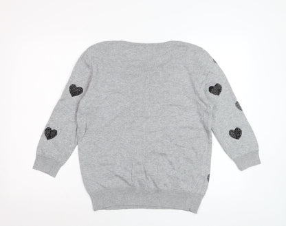 BHS Women’s Grey Heart Print Cotton Viscose Pullover Jumper Size 12