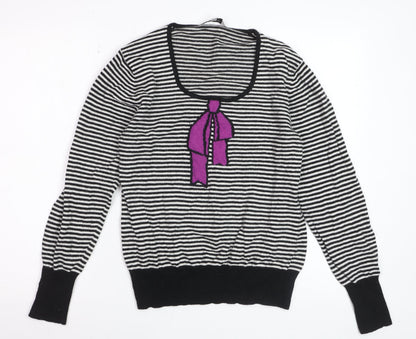 EAST Women’s Black Striped Scoop Neck Bow Jumper Size 18