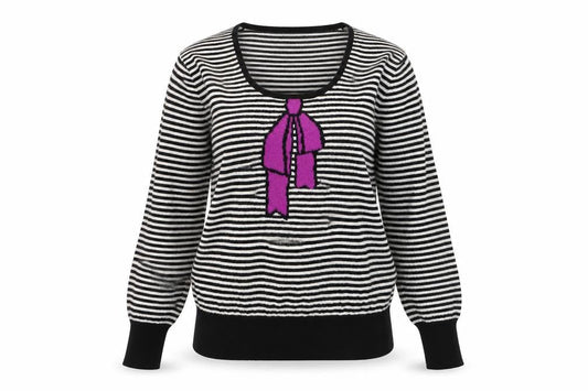 EAST Women’s Black Striped Scoop Neck Bow Jumper Size 18