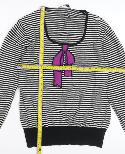 EAST Women’s Black Striped Scoop Neck Bow Jumper Size 18
