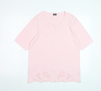 Talisa Women Pink Embroidered Short Sleeve Knit T-Shirt XL