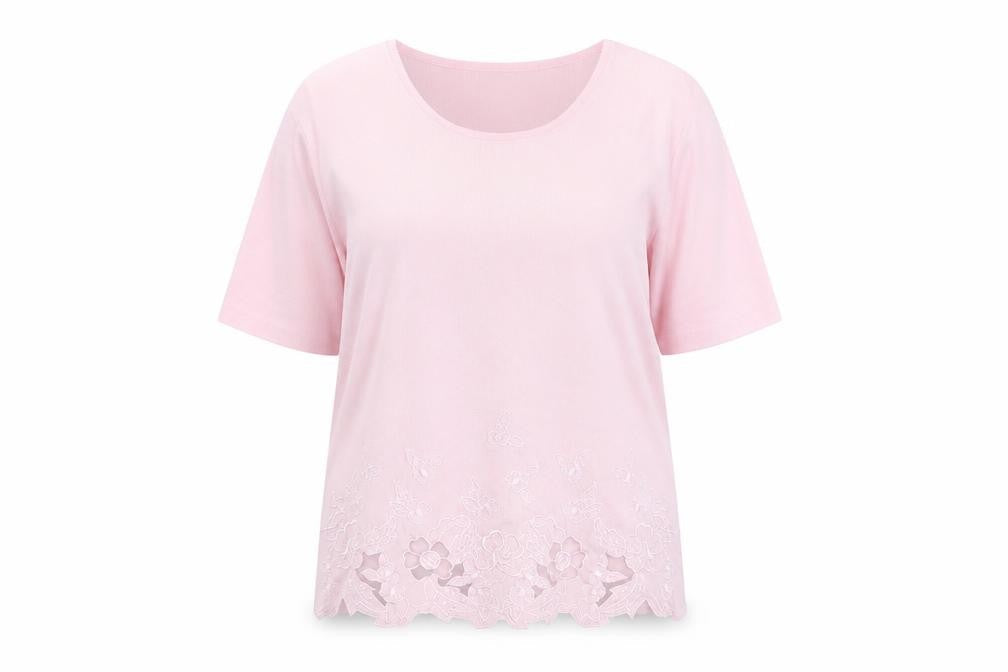 Talisa Women Pink Embroidered Short Sleeve Knit T-Shirt XL