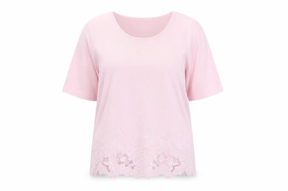 Talisa Women Pink Embroidered Short Sleeve Knit T-Shirt XL