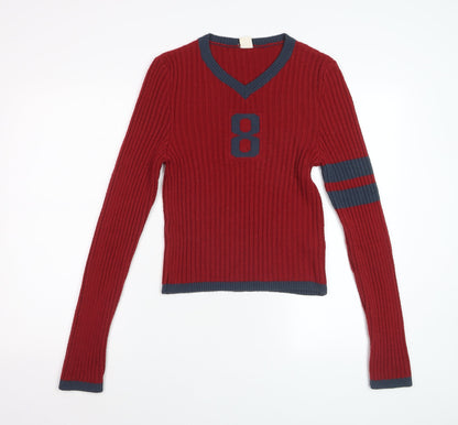 Urban Outfitters Women's Red V-Neck Knit Pullover Jumper Size M