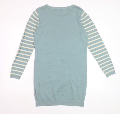 Brakeburn Women's Blue Striped Jumper Dress Size 8 Knitwear Casual