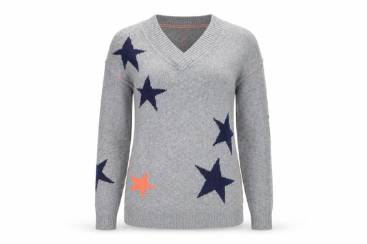 White Stuff Womens Grey Star V-Neck Merino Wool Jumper Size 8