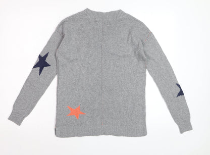 White Stuff Womens Grey Star V-Neck Merino Wool Jumper Size 8