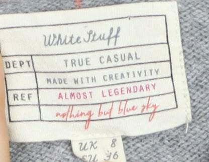 White Stuff Womens Grey Star V-Neck Merino Wool Jumper Size 8