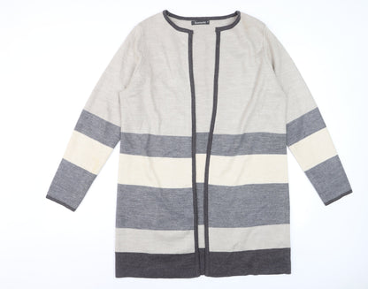Bonmarché Women's Grey Striped Long Sleeve Open Knit Cardigan M