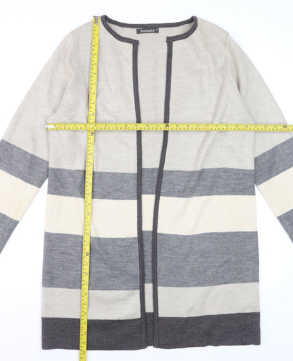 Bonmarché Women's Grey Striped Long Sleeve Open Knit Cardigan M