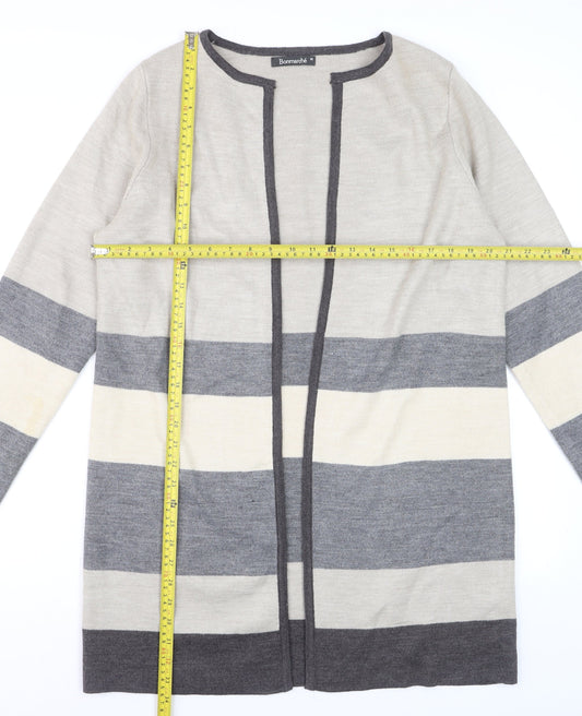Bonmarché Women's Grey Striped Long Sleeve Open Knit Cardigan M
