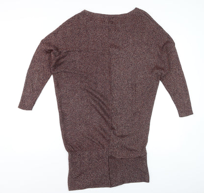 Zara Women Brown Knit Jumper Dress Size 12 Long Sleeve Viscose Blend